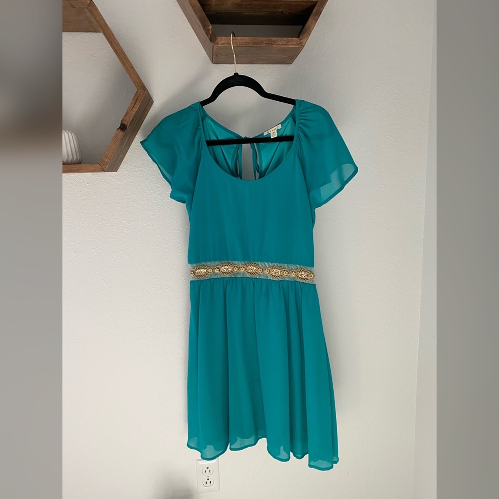 Francesca’s Teal and beaded dress